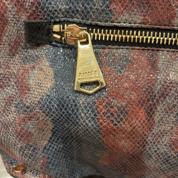 Aimee Kestenberg Leather Gray Multicolored Snake Embossed Satchel Bag Handbag - Picture 4 of 11